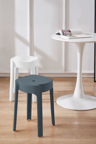 Kaymaz Ayaklı İçiçe Geçebilen Plastik Tabure 4adet Antrasit-beyaz