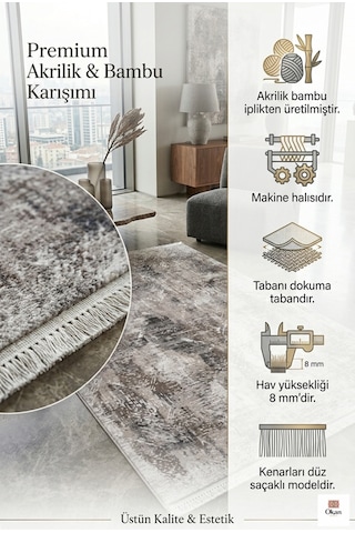 Premium Serisi Mermer Dokulu Lüks Modern Halı - Gri/vizon