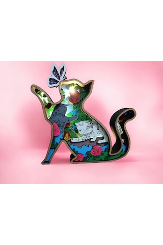 Dekoratif 3d Kedi Figürlü Işıklı Masa Süsü Biblo