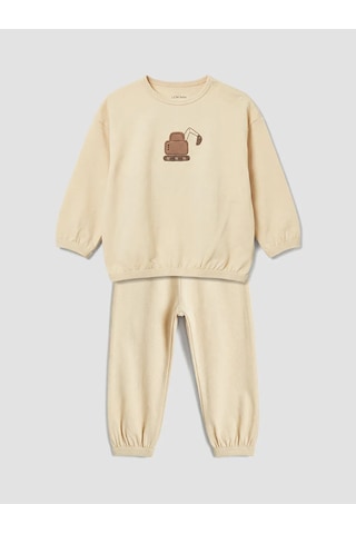 Lc Waikiki Sarı Baskılı Erkek Bebek Sweatshirt Ve Eşofman Altı Takım Sari