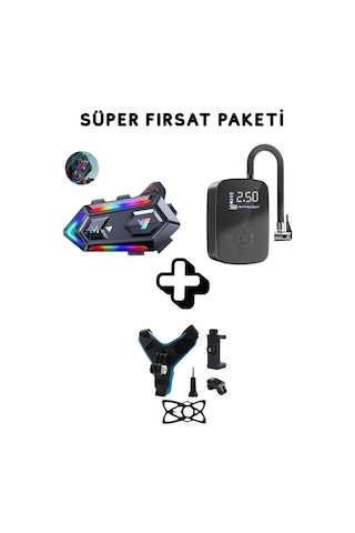 Fırsat Paket Motorsiklet Kask Interkom Kulaklık Oto Hava Pompa Kompresörü Kask Telefon Tutucu Aparat