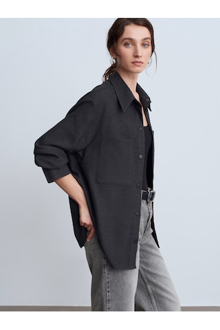 Dilvin 50537 Örme Oversize Gömlek-siyah Siyah