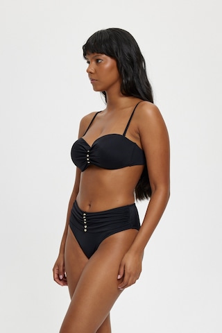 Louren Kadın Straplez Boncuk Detaylı Bikini Takımı Yüksek Bel Alt, Çıkarılabilir Askılı, Siyah & Mavi Siyah