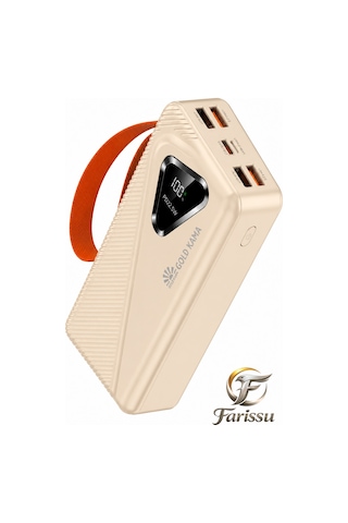 Gk-y433 30000 Mah Powerbank 22.5w Hızlı Şarj Dijital Ekranlı Led Işıklı Dahili Kablolu Taşınabilir Şarj Cihazı Bej