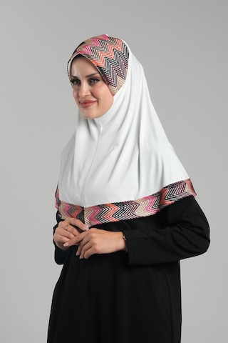 Hürrem Bone Krem Pratik Hazır Geçmeli Tesettür Eşarp Sandy Renkli Desenli Fileli 2401 40 Krem