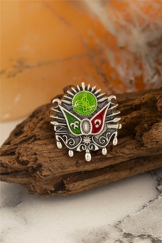 Mineli Osmanlı Devlet Arması Gümüş Rozet -8478 Gümüş