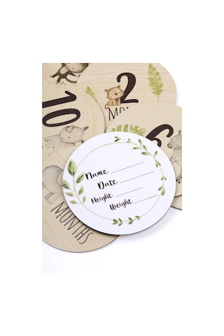 Safari Ahşap Bebek Anı Diskleri İngilizce Fotoğraf Çekim Kartları