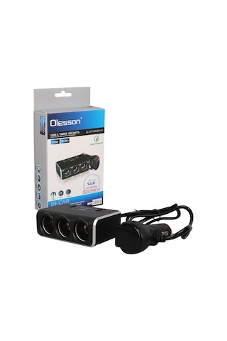 Olesson 1639 12-24v Çift Usb Girişli Hızlı Şarj Destekli 120w 80cm Kablolu Dijital Voltaj Ekranlı 3 Lü Araç Ç