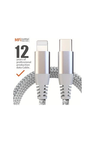 Honeybeeshop 3 Adet Simli Gri Type Cden Lightning Kablo 20w Pd Hızlı Şarj İphone Uyumlu 14 13 12 İçin Mfi Sertifikalı 3lü Paket 1m