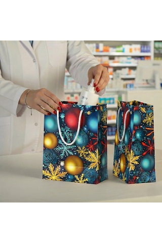 Eczane Hediyelik & Alışveriş Karton Çanta Körüklü Mutlu Yıllar 14 x 20 x 8 CM10 Adet