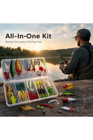 78 Parça Balıkçılık Yem Seti, Rapala Jig Sahte Olta Yemi Ve Aksesuar Kutusu, 3d Gözlü Popper Minnow Vıb Spinner Kaşık Kurbağa Karides Solucan Levrek Turna Alabalık Somon İçin Premium Balıkçı Seti