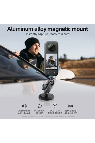 Yuntech01 Telesın Cmm-001 Aluminyum Manyetik Kamera Panosu - 360 Dönebilen Çift Topu - 9kg Yük Kapasitesi - Spor Kamera Adaptörü Ve 1/4" Vida İle Uyumlu Siyah