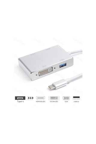 Type C To Hdmı Vga Dvı Usb 3.0 4498P Çevirici Adaptör Apple Uyumlu MacBook Hub