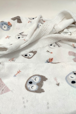 Night Owl Dijital Baskılı Çocuk Bornozu Gri - Beyaz