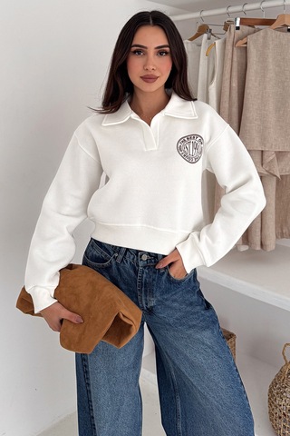 Noa & Noa Kadın Baskılı Oversize Sweatshirt Sporty Season 1992 Beyaz