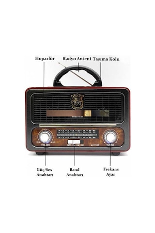 Şarjlı Nostaljik Radyo Meier M-111Bt Bluetoothlu-Kumandalı Usb-Sd
