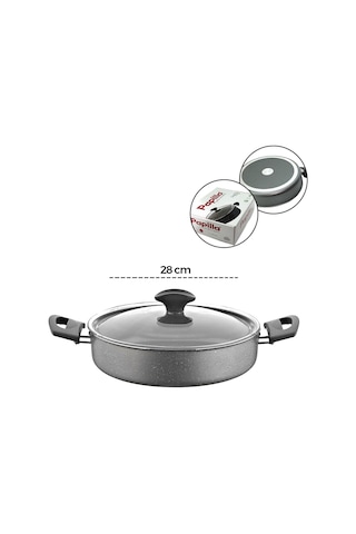 Papilla Fred 28 Cm Basık Granit Tencere - Karnıyarık Cam Kapaklı Brkt-705687- 6'li Paket Diğer