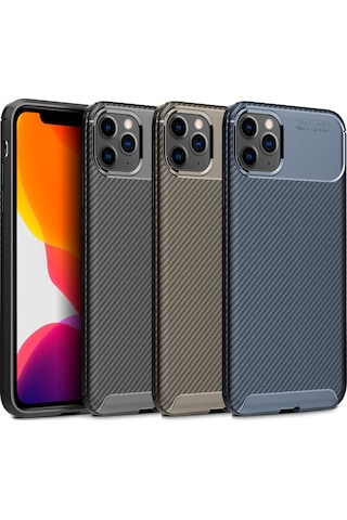 Apple Uyumlu iPhone 11 Pro Max Kılıf Focus Carbon Desen Silikon Arka Kapak