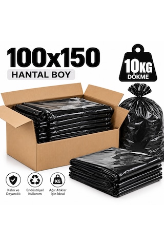 Siyah Çöp Torbası 100x150 Cm Hantal Boy 10 Kg Dökme Kalın Çöp Poşeti Endüstriyel Ağır Hizmet