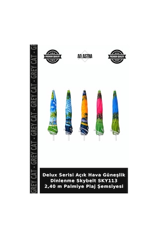 Delux Serisi Açık Hava Güneşlik Dinlenme Skybelt Sky113 2,40 M Palmiye Plaj Şemsiyesi Çok Renkli