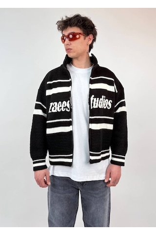 Zaee Studio Stripe Knit Crop Boy Triko Ceket beyaz
