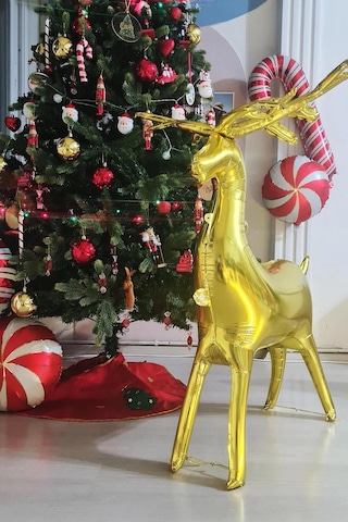 85x41,5 Cm Altın Geyik Boynuz Folyo Balon Yılbaşı Dekoratif Parti Balonu