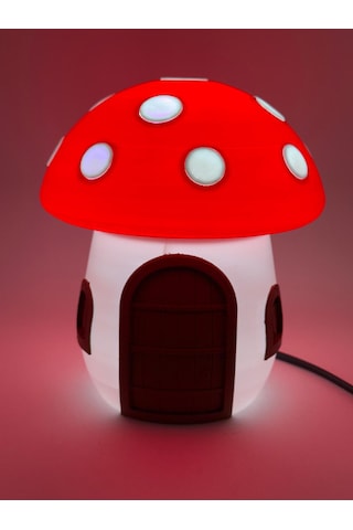 Cevizdizayn Abajur Mantar Şirin Peri Evi Gece Lambası Masa Lambas Beyaz - Kırmızı