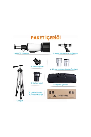 Büro Ev Ofis Yazlık Kamp Hediyesi İçin Zenith-barlow X2 Lensli Hd Tripot Çantalı Teleskop
