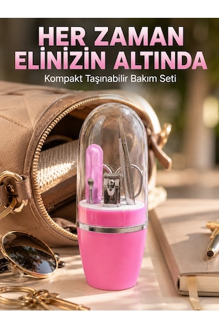 Pembe Manikür Pedikür Bakım Seti Cımbız Tırnak Makası Makas Törpü - Lisinya