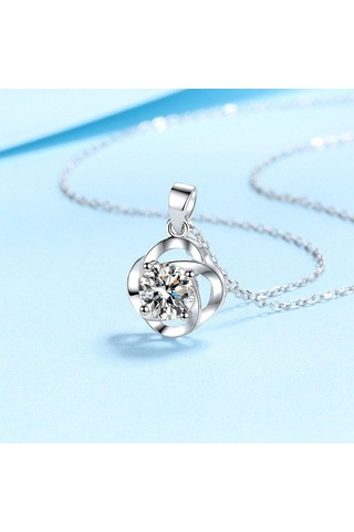 Sarı Bagueringen Gerçek 1ct Yuvarlak Kesim Spiral Dört Yapraklı Yonca D Renk Mozanit Kolye Kolye Kadınlar Için 925 Ayar Gümüş Takı