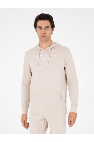 Bej Regular Fit Pamuk Karışımlı Yarım Fermuarlı Sweatshirt