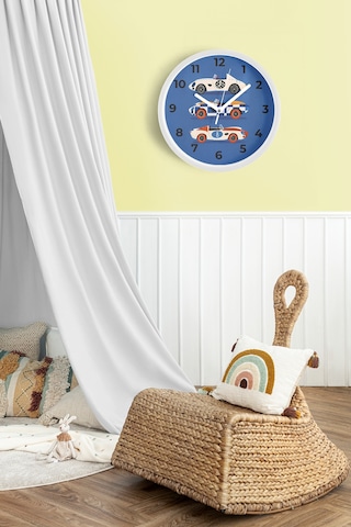 Araba Tasarımlı Çocuk Odası Duvar Saati - 30cm - Önü Camlı Beyaz Kasa - Sessiz Mekanizma-jh1001 Beyaz