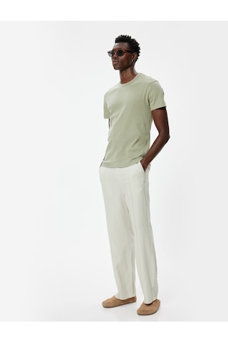 Koton Basic Tişört Slim Fit Dokulu Kısa Kollu Haki 4sam10730hk Haki