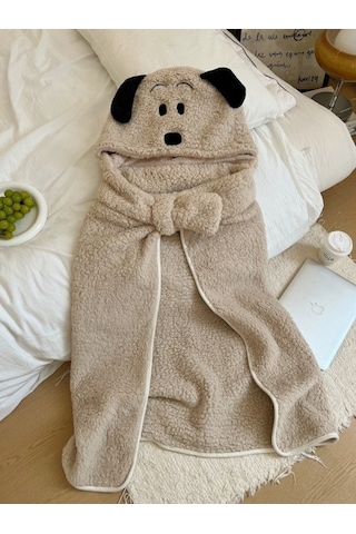 Flybuy Yeni Siesta Sıcak Şirin Öğrenci Ofis Moda Kore Kış Karikatür Kapüşonlu Battaniye Kt Beyaz