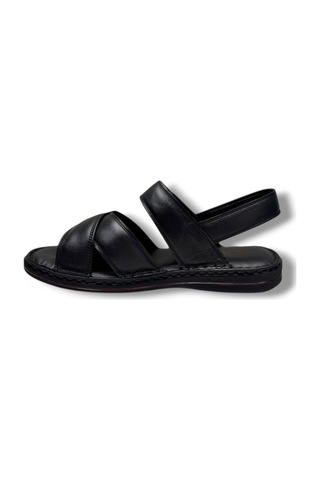 Cakgo 216-26 Hakiki Deri Ultra Soft Çapraz Bant Anatomik Erkek Sandalet 40-47 Siyah