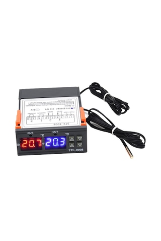 STC-3008 220V 10A Çift Ekranlı Çift Problu Isı Termostatı (NEM ÖLÇMEZ)