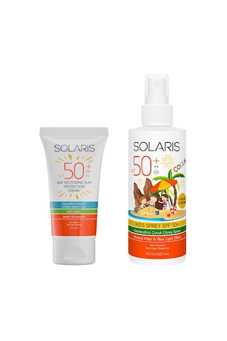 Solaris SPF 50+ Güneş Kremi 50 ML + Çocuk SPF 50+ Yüksek Koruma Güneş Kremi Sprey 150 ML