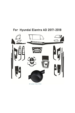 Xuweiwei 3d Carbon Fiber Black Hyundai Elantra Ad 2018 2020 İç Kontrol Paneli Kapı Kolu Kaplamaları