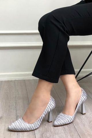 Feles Kırışık Saten Stiletto Kadın Topuklu Ayakkabı GÜMÜŞ