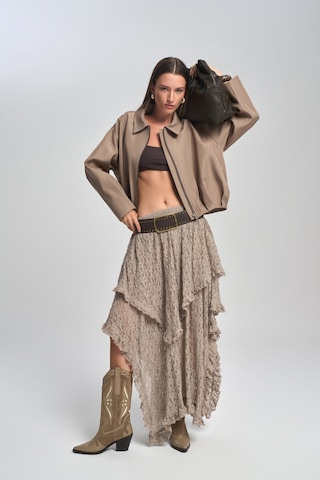 Mireya Asimetrik Vizon Dantel Etek Vizon