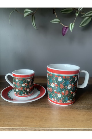 Yeni Yıl-noel Baba Model 6 Parça 2 Kişilik Kupa Ve Türk Kahvesi Fincanı Takımı Çok Renkli