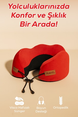 Cosy Ortopedik Seyahat Yastığı Visco Boyun Destekli Seyahat Yastığı - Kırmızı Ergo Travel Kırmızı