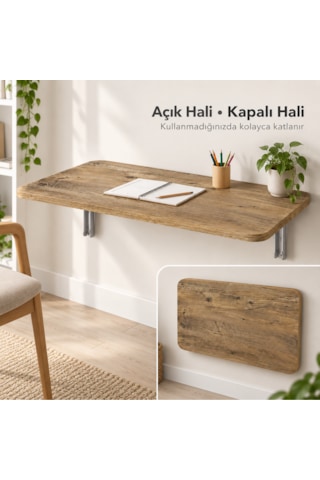 Montessori Masa 90x50 Cm Katlanabilir Duvar Masası Çocuk Çalışma Ve Aktivite Masası Ceviz Renk Sunta Tabla