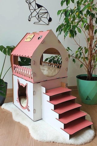 Ahşap Büyük Teraslı Kedi Evi 2XL