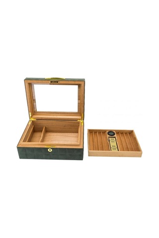 Lubinski Deri Camlı Humidor Puro Kutusu Sarı 50s