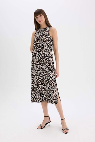 Defacto - Leopar Desenli Yuvarlak Yaka Saten Kolsuz Midi Abiye Elbise D7593AX24AU Siyah