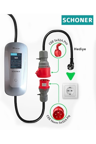 Schoner 22 Kw Trifaz - Monofaz Taşınabilir Elektrikli Araç Şarj Cihazı
