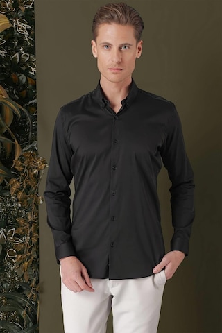 Efor Slim Fit Düğmeli Yaka Esnek Pamuk Klasik Siyah Gömlek Gk 708 Siyah