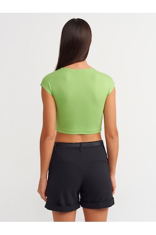 Dilvin Pamuk Ve Modal Karışımlı Crop Top Yeşil Açık Yeşil