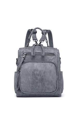 Yıkama Deri Sırt Askılı Kadın Çantası 21k Barcelona 1915 Koyu Gri